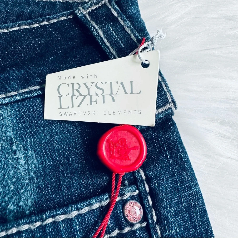 NWT True Religion Swarovski Crystals Flare Leg Jeans Made in USA, 29